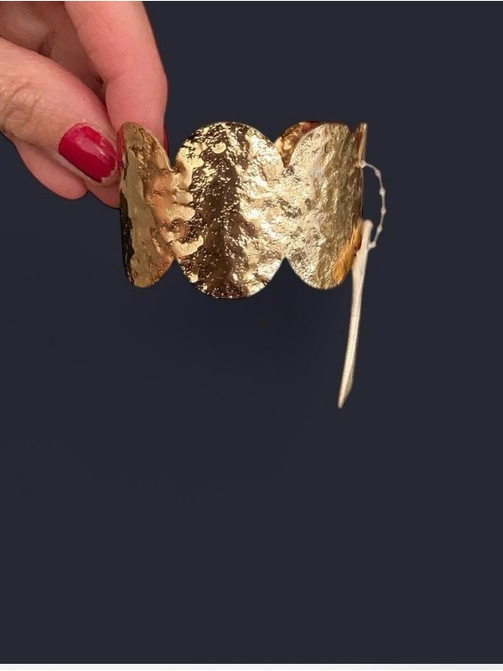 Gold Hammered Disc Open Cuff Bracelet - Womens Statement Jewelry 15$
